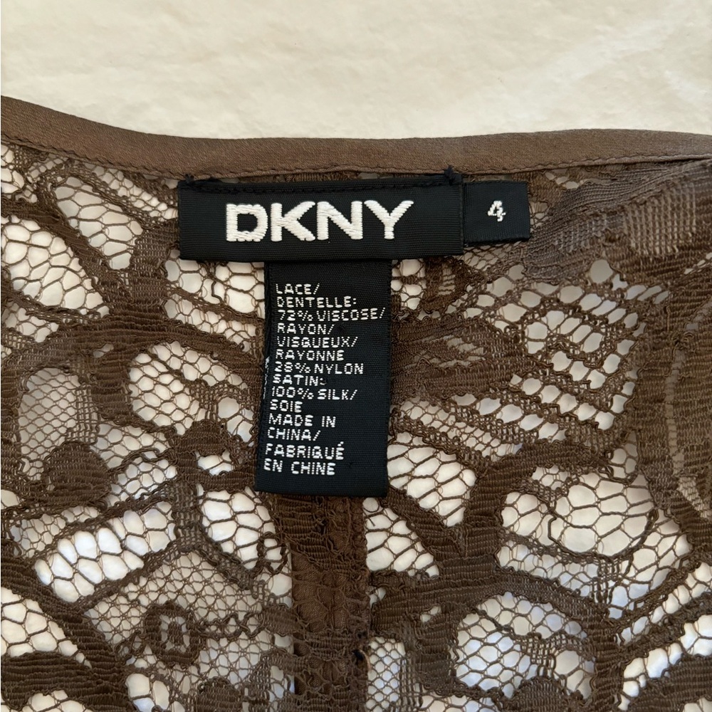 DKNY designer chocolate brown lace and camisole dress size: 4 - Picture 5 of 8